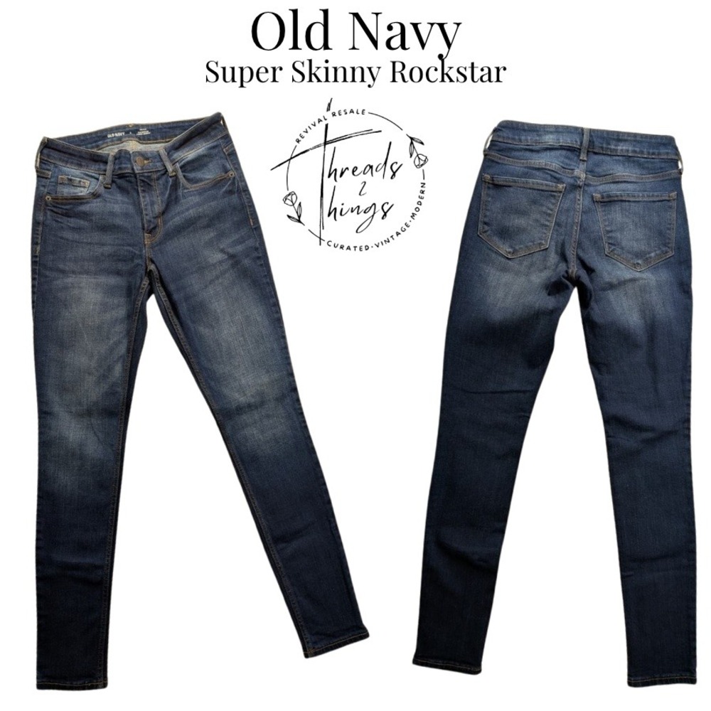 Old‎ Navy Jeans Women 4 Medium Dark Wash Mid Rise Rockstar Super Skinny Stretch